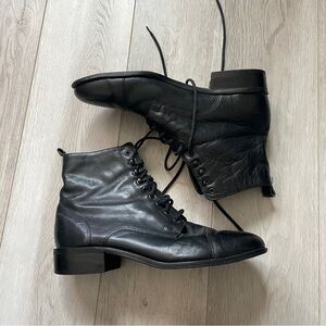 Nine West Boots leather lace up ankle womens Black size 8.5 classic minimalist
